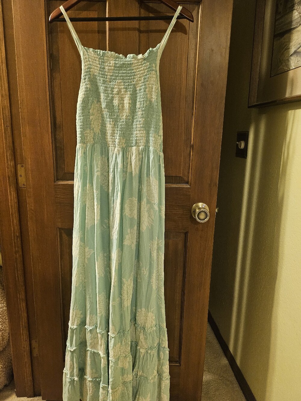 Torrid. Light Aqua Floral Maxi Dress with Smocked Bodice